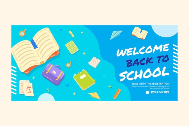 Flat back to school horizontal banner template