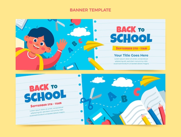 Flat back to school horizontal banners set