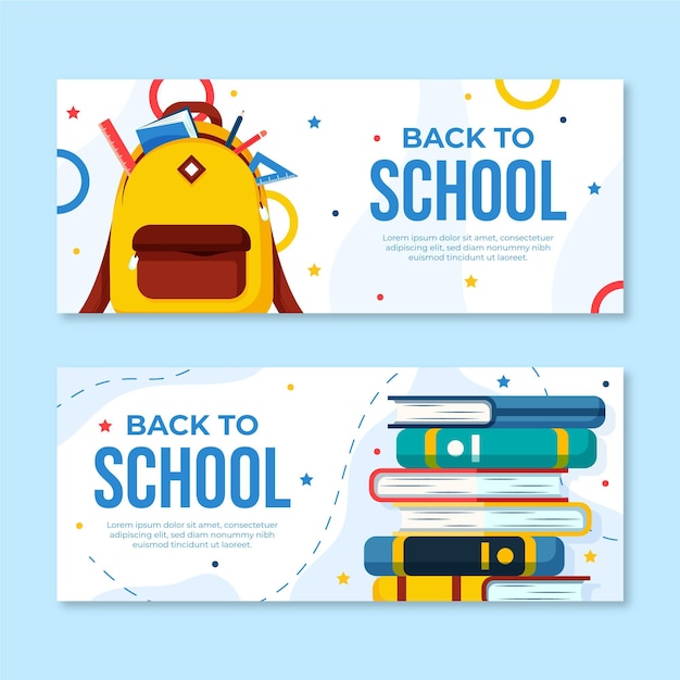 Flat back to school horizontal banners set