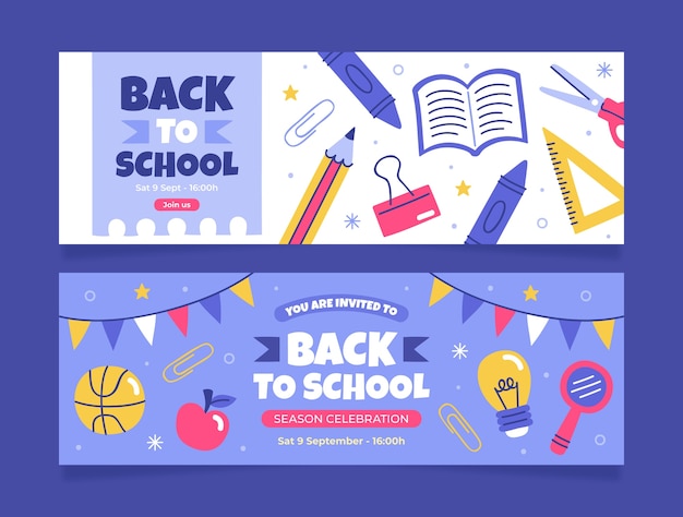 Flat back to school horizontal banners set