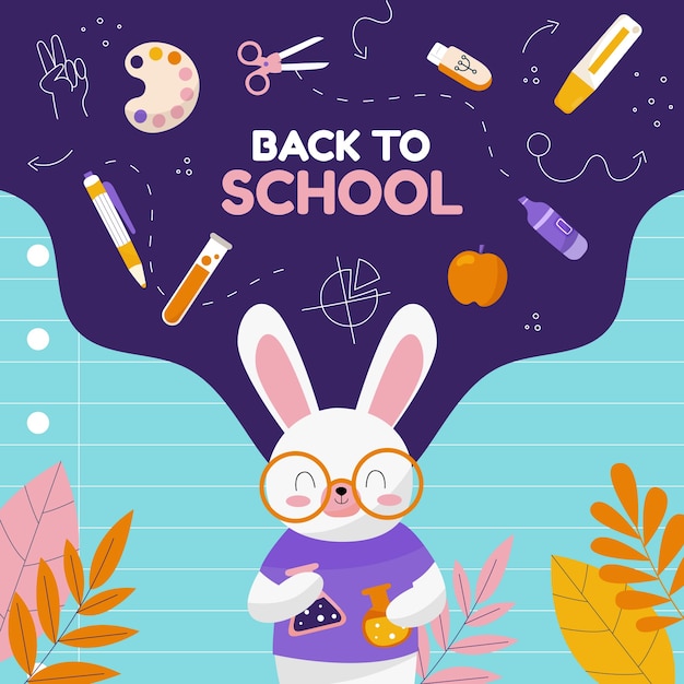 Vector flat back to school illustration with bunny