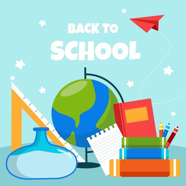 Vector flat back to school illustration with school supplies