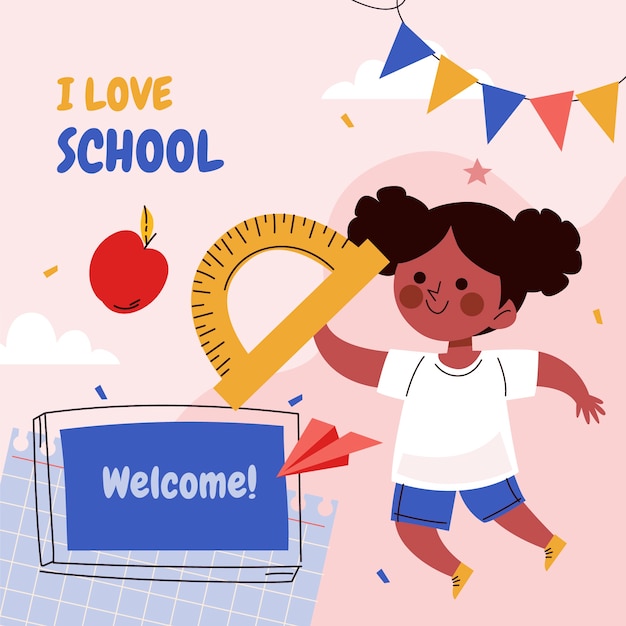 Flat back to school illustration with student holding square