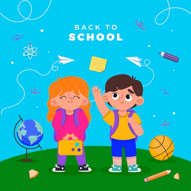 Vector flat back to school illustration with students
