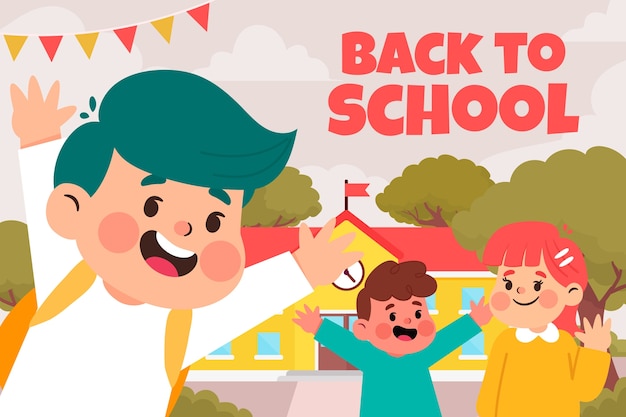 Vector flat back to school illustration with students