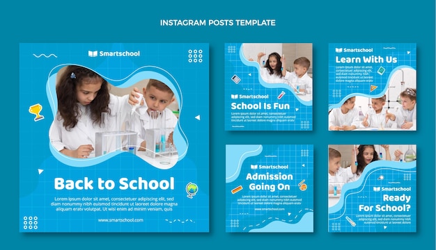 Vector flat back to school instagram posts collection