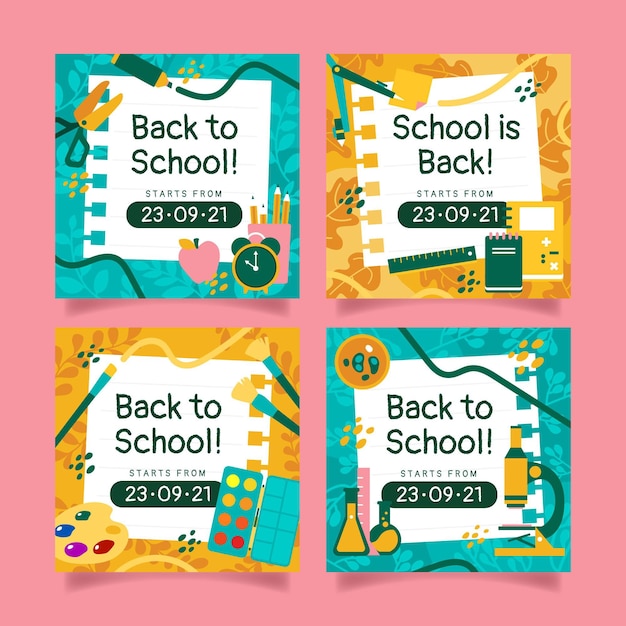 Vector flat back to school instagram posts collection