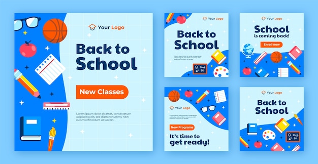 Flat back to school instagram posts collection