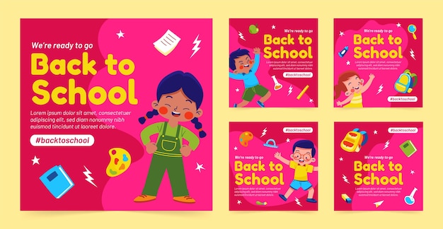 Flat back to school instagram posts collection