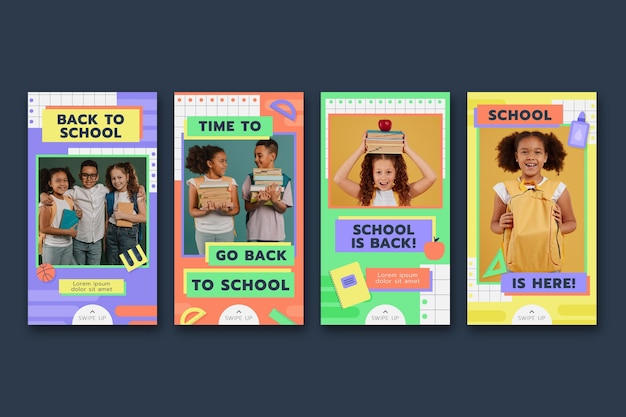 Vector flat back to school instagram stories collection with photo