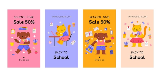 Vector flat back to school instagram stories collection