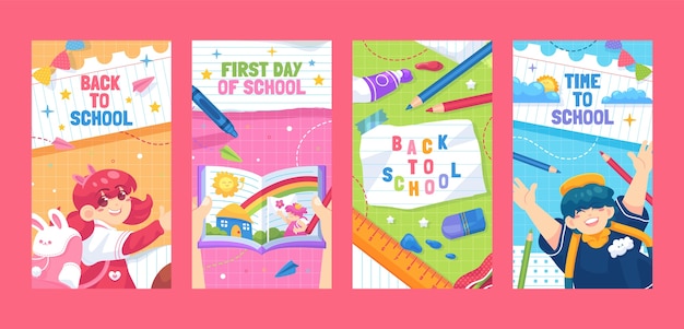 Vettore flat back to school raccolta di storie su instagram