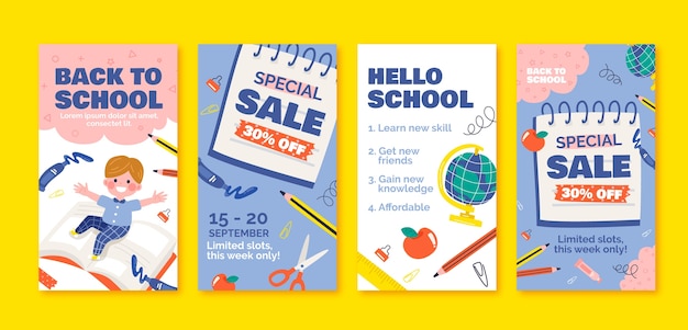 Flat back to school instagram stories collection