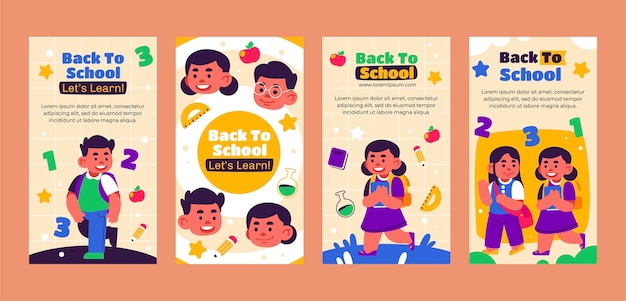 Vettore flat back to school raccolta di storie su instagram