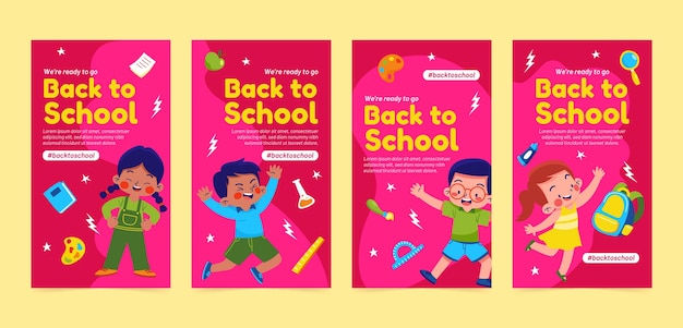 Vector flat back to school instagram stories collection