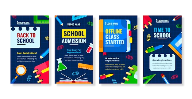 Vettore flat back to school raccolta di storie su instagram