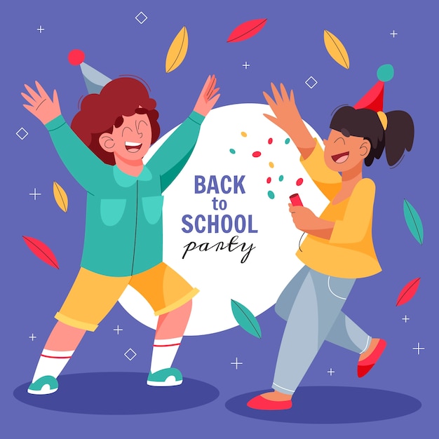 Vector flat back to school party illustration with students celebrating