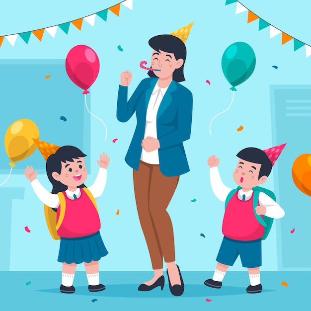 Flat back to school party illustration