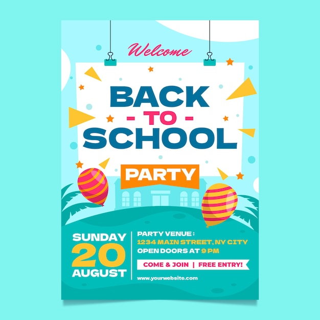 Vector flat back to school party poster template