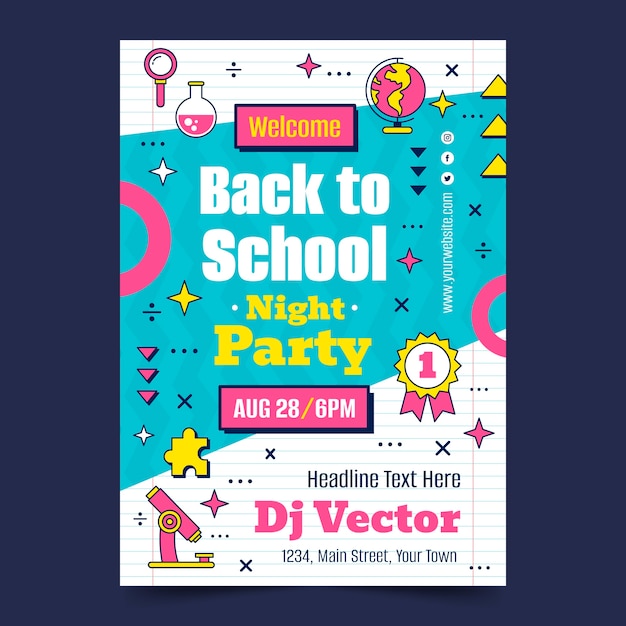 Vector flat back to school party vertical poster template