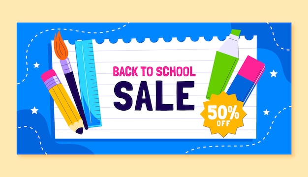 Vector flat back to school sale horizontal banner template with supplies