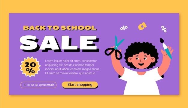 Flat back to school sale horizontal banner template