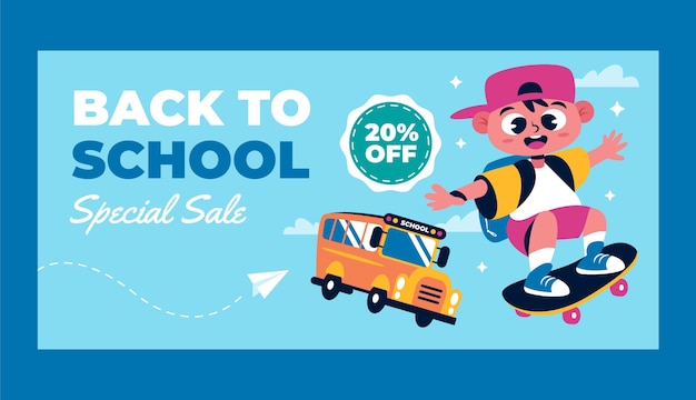 Flat back to school распродажа шаблон горизонтального баннера