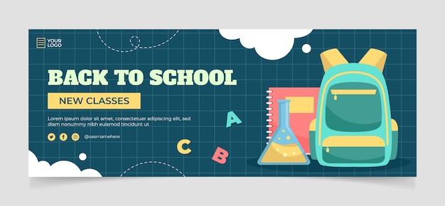 Vettore modello di copertina per social media flat back to school