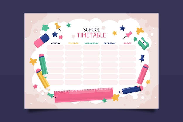 Vector flat back to school timetable template