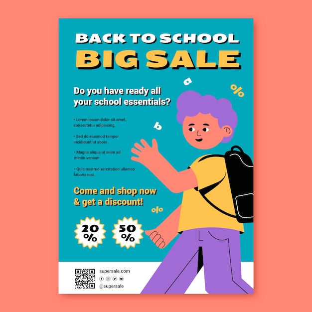 Flat back to school vertical poster template