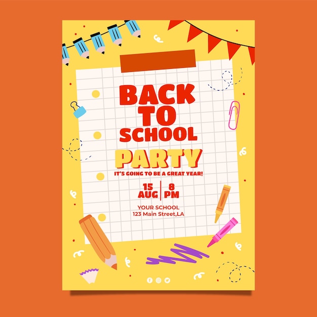 Vector flat back to school vertical poster template