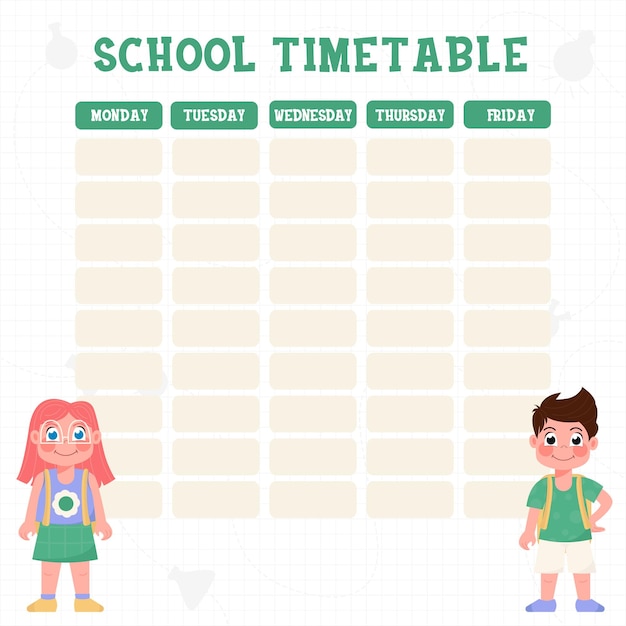 Flat back timetable with a child's illustration