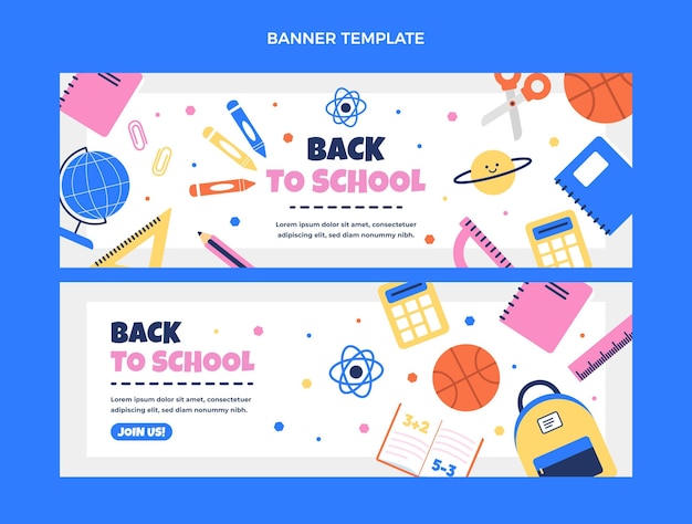 Набор плоских обратно в школу горизонтальных баннеров