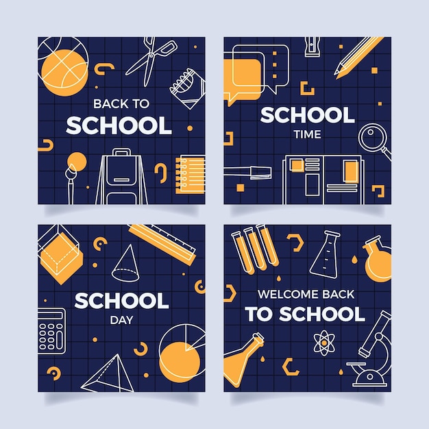 Vector flat back to school instagram posts collectie