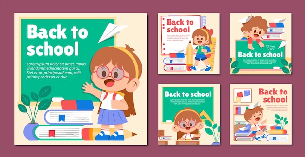 Vector flat back to school instagram posts collectie