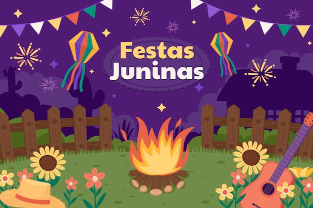 Vettore sfondo piatto per la celebrazione brasiliana di festas juninas