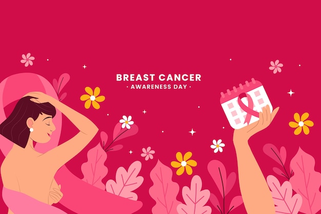 Vector flat background for breast cancer awareness month