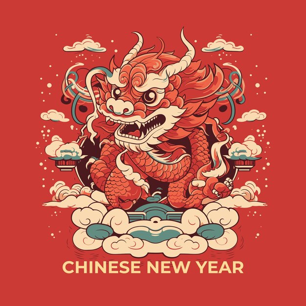 Flat background for chinese new year of the dragon