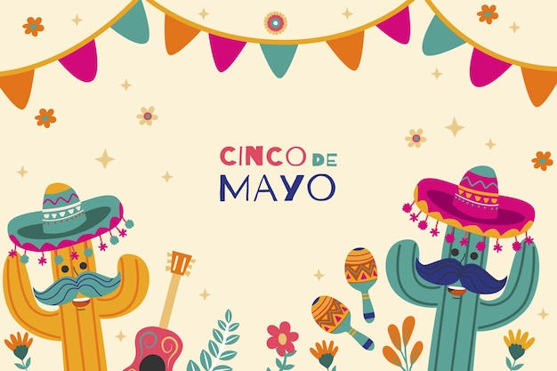 Vettore sfondo piatto per la celebrazione del cinco de mayo