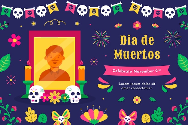 Flat background for dia de muertos celebration