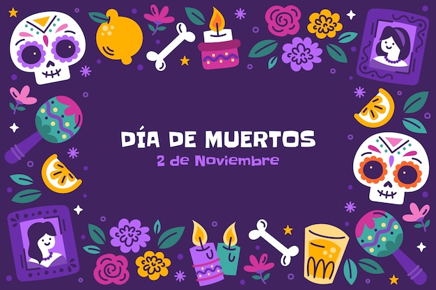 Vettore sfondo piatto per la celebrazione dia de muertos