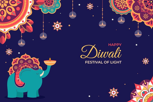 Vector flat background for diwali hindu festival celebration