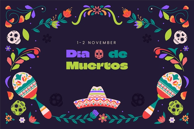 벡터 dia de muertos 축하를 위한 평평한 배경