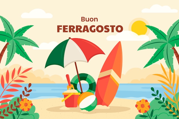 벡터 이탈리아 ferragosto 여름 축하를 위한 평평한 배경