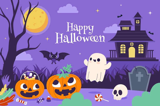 ハロウィーン シーズンのお祝いのためのフラット背景