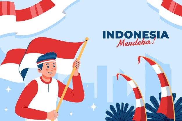 Vettore sfondo piatto per la celebrazione del giorno dell'indipendenza dell'indonesia