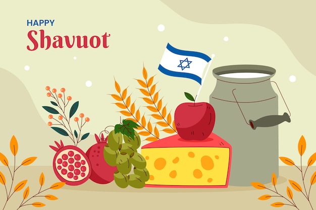 Flat background for jewish shavuot celebration