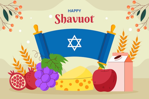 Flat background for jewish shavuot celebration