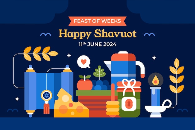 Flat background for jewish shavuot celebration