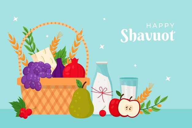 Vector flat background for jewish shavuot celebration